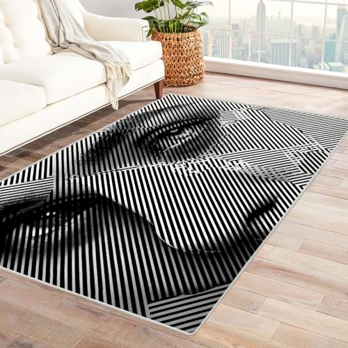 CUDAOO Bedruckter Innen-/Außenteppich Gesichtsmuster Für Wohnzimmer, Sofa, Tisch, Flur, Fußmatte,Schlafzimmer(Schwarz und weiß.)-120x180cm von CUDAOO