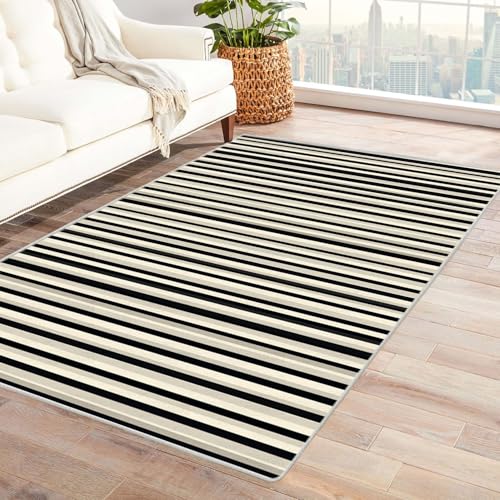CUDAOO Bedruckter Innen-/Außenteppich Gestreifter Stoff Für Wohnzimmer, Sofa, Tisch, Flur, Fußmatte,Schlafzimmer(Es ist schwarz.)-240x300cm von CUDAOO