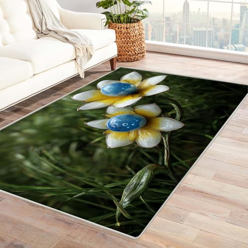 CUDAOO Bedruckter Innen-/Außenteppich Glasblumen Tepich Moderne Wohnzimmer Vintage Schlafzimmer(Gelb)-150x210cm von CUDAOO