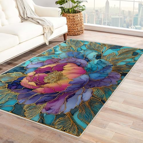 CUDAOO Bedruckter Innen-/Außenteppich Glasblumen Tepich Moderne Wohnzimmer Vintage Schlafzimmer(Violett)-150x180cm von CUDAOO