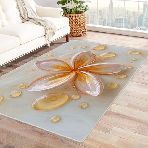 CUDAOO Bedruckter Innen-/Außenteppich Glasblumen Teppich Wohnzimmer Schlafzimmer(Beige)-150x210cm von CUDAOO