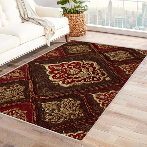 CUDAOO Bedruckter Innen-/Außenteppich Goldbraune Dekoration Tepich Moderne Wohnzimmer Vintage Schlafzimmer(Rot)-150x240cm von CUDAOO