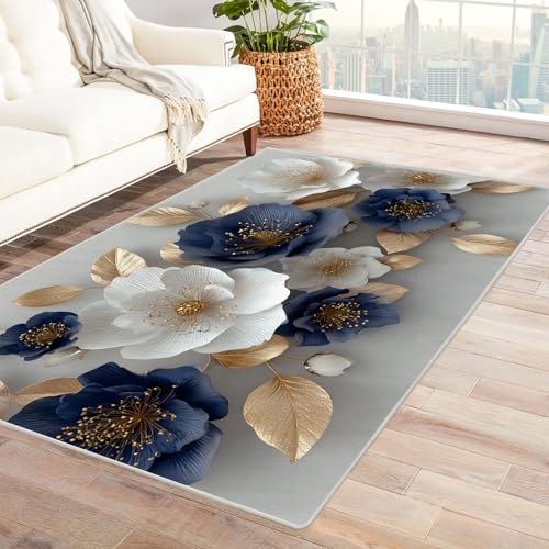 CUDAOO Bedruckter Innen-/Außenteppich Goldene Blüte Teppich Wohnzimmer Schlafzimmer(Beige)-150x180cm von CUDAOO