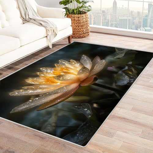 CUDAOO Bedruckter Innen-/Außenteppich Goldene Schlaflilien Für Wohnzimmer, Sofa, Tisch, Flur, Fußmatte,Schlafzimmer(Gelb)-120x150cm von CUDAOO