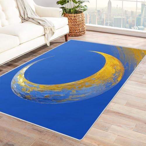 CUDAOO Bedruckter Innen-/Außenteppich Goldener Mondbogen Teppich Wohnzimmer Schlafzimmer(Gelb.)-90x120cm von CUDAOO