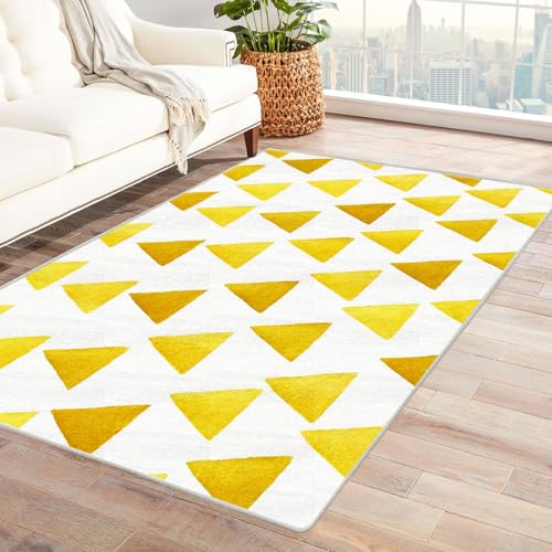 CUDAOO Bedruckter Innen-/Außenteppich Goldenes Dreieck Tepich Moderne Wohnzimmer Vintage Schlafzimmer(Gold.)-90x120cm von CUDAOO