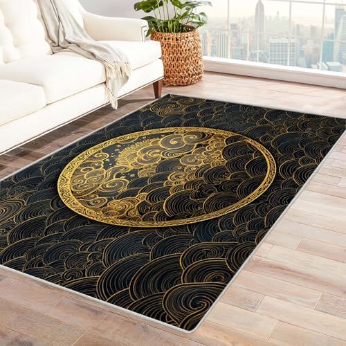 CUDAOO Bedruckter Innen-/Außenteppich Goldenes Wolkenmuster Teppich Wohnzimmer Schlafzimmer(Deine Farben)-240x300cm von CUDAOO