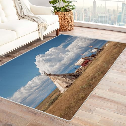 CUDAOO Bedruckter Innen-/Außenteppich Graslandlager Tepich Moderne Wohnzimmer Vintage Schlafzimmer(Gelb)-90x150cm von CUDAOO