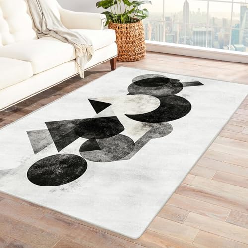 CUDAOO Bedruckter Innen-/Außenteppich Graue Formgruppen Teppich Wohnzimmer Schlafzimmer(Schwarz Weiß)-240x300cm von CUDAOO