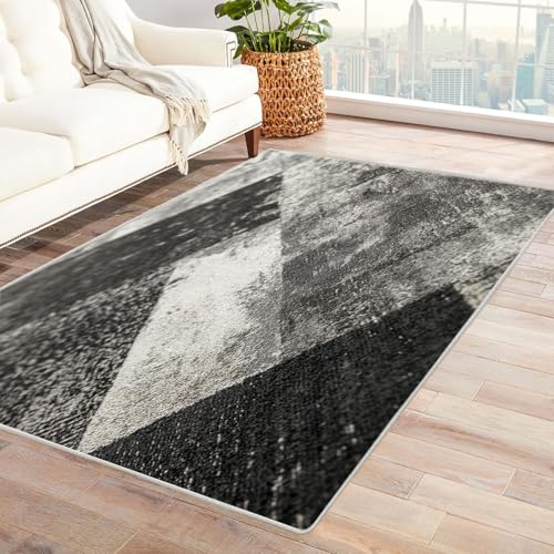 CUDAOO Bedruckter Innen-/Außenteppich Graues Karomuster Teppich Wohnzimmer Schlafzimmer(schwarz)-180x270cm von CUDAOO