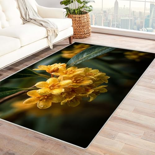 CUDAOO Bedruckter Innen-/Außenteppich Grünblumen Für Wohnzimmer, Sofa, Tisch, Flur, Fußmatte,Schlafzimmer(Violett)-150x210cm von CUDAOO