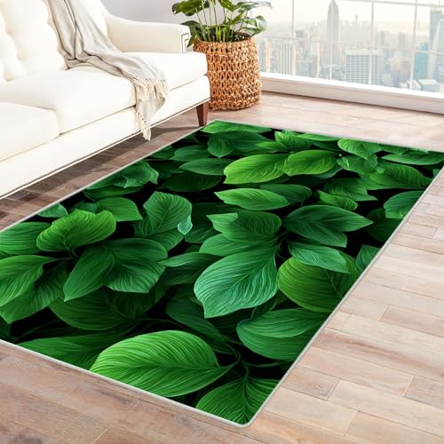 CUDAOO Bedruckter Innen-/Außenteppich Grüne Blätter Tepich Moderne Wohnzimmer Vintage Schlafzimmer(Grün.)-60x90cm von CUDAOO