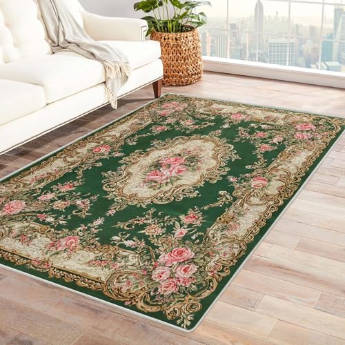 CUDAOO Bedruckter Innen-/Außenteppich Grüne Blumenoberfläche Teppich Wohnzimmer Schlafzimmer(Grün)-180x240cm von CUDAOO