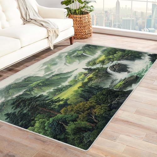 CUDAOO Bedruckter Innen-/Außenteppich Grüner Berg Teppich Wohnzimmer Schlafzimmer(Grün)-120x150cm von CUDAOO