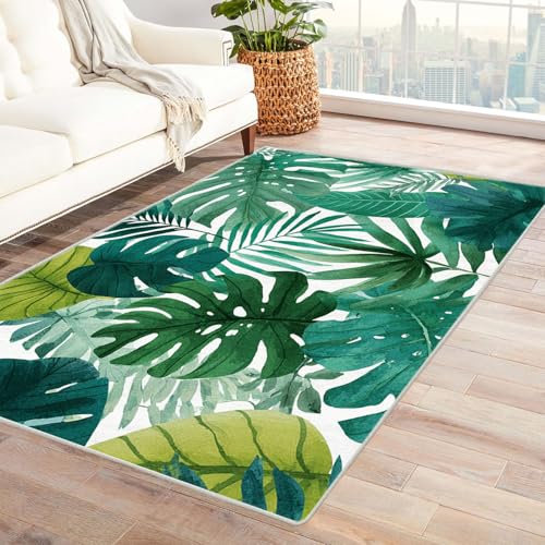 CUDAOO Bedruckter Innen-/Außenteppich Grünes Blattgemälde Für Wohnzimmer, Sofa, Tisch, Flur, Fußmatte,Schlafzimmer(Grün)-150x180cm von CUDAOO