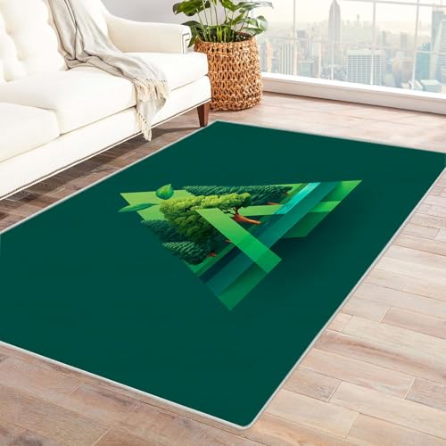 CUDAOO Bedruckter Innen-/Außenteppich Grünes Dreieck Tepich Moderne Wohnzimmer Vintage Schlafzimmer(Grün)-150x210cm von CUDAOO