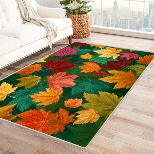 CUDAOO Bedruckter Innen-/Außenteppich Herbstlaub-Gemälde Tepich Moderne Wohnzimmer Vintage Schlafzimmer(Grün.)-240x300cm von CUDAOO