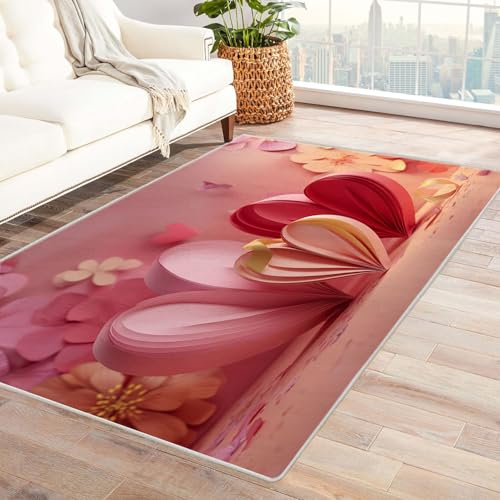 CUDAOO Bedruckter Innen-/Außenteppich Herzenhaufen Teppich Wohnzimmer Schlafzimmer(Rosa)-240x300cm von CUDAOO