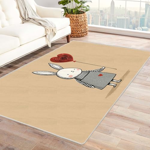 CUDAOO Bedruckter Innen-/Außenteppich Herzliche Kaninchen umarmen Sich Für Wohnzimmer, Sofa, Tisch, Flur, Fußmatte,Schlafzimmer(Grau)-210x270cm von CUDAOO