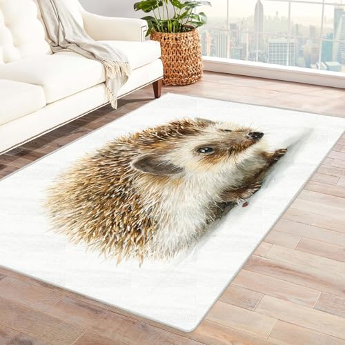 CUDAOO Bedruckter Innen-/Außenteppich Igelbild Teppich Wohnzimmer Schlafzimmer(Braun)-150x240cm von CUDAOO
