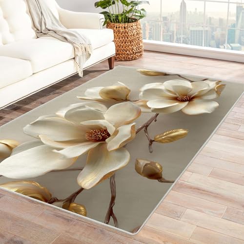 CUDAOO Bedruckter Innen-/Außenteppich Jade Orchidee Tepich Moderne Wohnzimmer Vintage Schlafzimmer(Beige)-60x90cm von CUDAOO