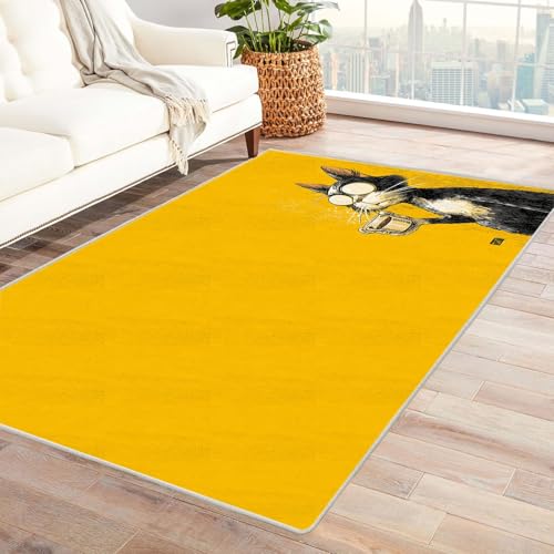 CUDAOO Bedruckter Innen-/Außenteppich Kaffeekatze Für Wohnzimmer, Sofa, Tisch, Flur, Fußmatte,Schlafzimmer(schwarz)-240x300cm von CUDAOO