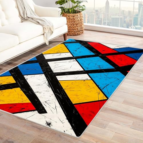 CUDAOO Bedruckter Innen-/Außenteppich Karierte Bilder Tepich Moderne Wohnzimmer Vintage Schlafzimmer(Mehrfarbige)-210x300cm von CUDAOO