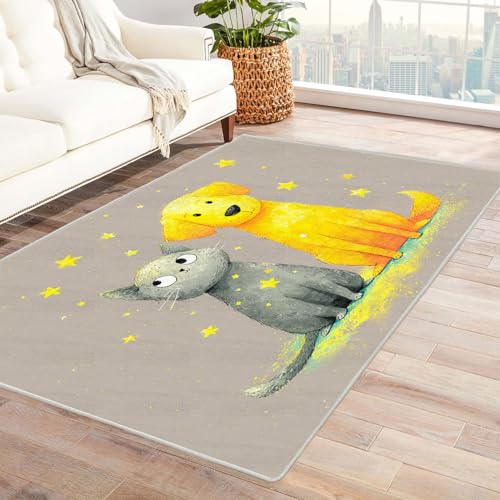 CUDAOO Bedruckter Innen-/Außenteppich Katzen- und Hundestern Tepich Moderne Wohnzimmer Vintage Schlafzimmer(Grau)-90x150cm von CUDAOO