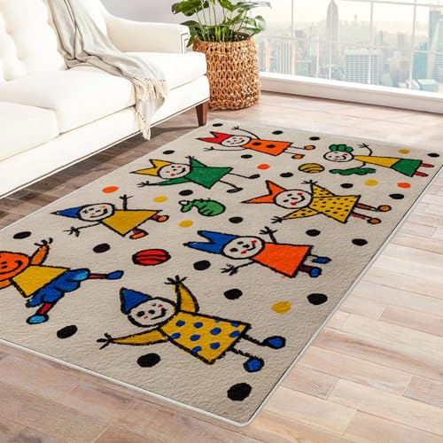 CUDAOO Bedruckter Innen-/Außenteppich Kindliches Gemälde Teppich Wohnzimmer Schlafzimmer(Gelb)-90x150cm von CUDAOO