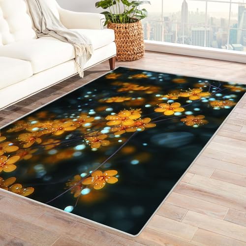 CUDAOO Bedruckter Innen-/Außenteppich Kingsmei Für Wohnzimmer, Sofa, Tisch, Flur, Fußmatte,Schlafzimmer(Gelb)-90x150cm von CUDAOO