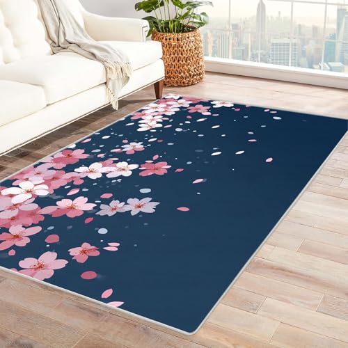 CUDAOO Bedruckter Innen-/Außenteppich Kirschbläser Schnee Tepich Moderne Wohnzimmer Vintage Schlafzimmer(Rosa)-150x240cm von CUDAOO