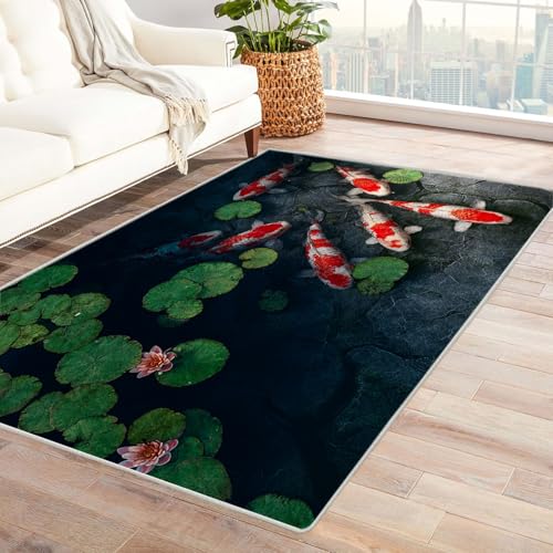 CUDAOO Bedruckter Innen-/Außenteppich Koiteich Tepich Moderne Wohnzimmer Vintage Schlafzimmer(Grün)-150x240cm von CUDAOO