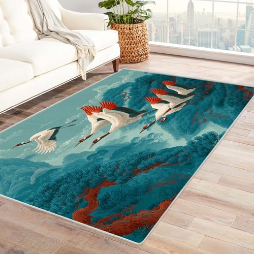CUDAOO Bedruckter Innen-/Außenteppich Krane fliegendes Bild Teppich Wohnzimmer Schlafzimmer(Blau)-180x240cm von CUDAOO