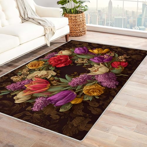 CUDAOO Bedruckter Innen-/Außenteppich Kranzdekoration Für Wohnzimmer, Sofa, Tisch, Flur, Fußmatte,Schlafzimmer(Mehrfarbige)-150x180cm von CUDAOO