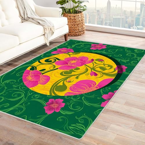 CUDAOO Bedruckter Innen-/Außenteppich Kreisförmige Blumenornamente Für Wohnzimmer, Sofa, Tisch, Flur, Fußmatte,Schlafzimmer(Grün.)-150x180cm von CUDAOO