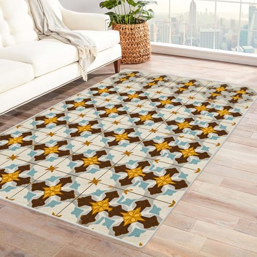CUDAOO Bedruckter Innen-/Außenteppich Kreuzmuster Teppich Wohnzimmer Schlafzimmer(Gelb)-90x150cm von CUDAOO