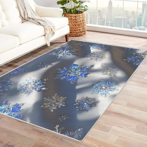 CUDAOO Bedruckter Innen-/Außenteppich Kristallschneeflocken Tepich Moderne Wohnzimmer Vintage Schlafzimmer(Blau.)-240x300cm von CUDAOO
