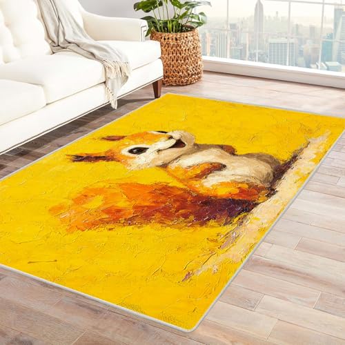 CUDAOO Bedruckter Innen-/Außenteppich Lachendes Eichhörnchen Teppich Wohnzimmer Schlafzimmer(Orange)-90x150cm von CUDAOO
