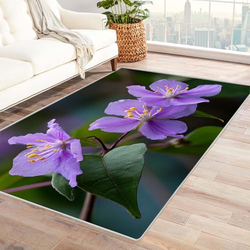 CUDAOO Bedruckter Innen-/Außenteppich Lila Blumen Tepich Moderne Wohnzimmer Vintage Schlafzimmer(Violett)-90x120cm von CUDAOO