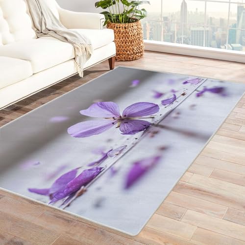 CUDAOO Bedruckter Innen-/Außenteppich Lila Blumen Teppich Wohnzimmer Schlafzimmer(Blau)-90x150cm von CUDAOO