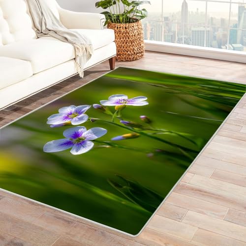 CUDAOO Bedruckter Innen-/Außenteppich Lila Blumen Teppich Wohnzimmer Schlafzimmer(Violett)-60x90cm von CUDAOO