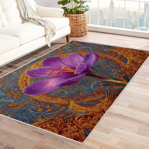 CUDAOO Bedruckter Innen-/Außenteppich Lila Blumenbilder Tepich Moderne Wohnzimmer Vintage Schlafzimmer(Lila.)-240x300cm von CUDAOO