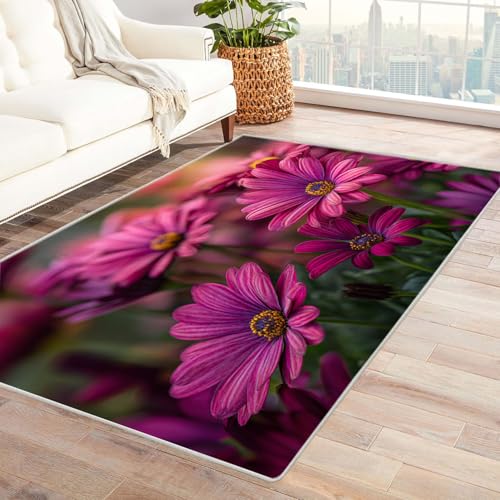 CUDAOO Bedruckter Innen-/Außenteppich Lila Daisies Für Wohnzimmer, Sofa, Tisch, Flur, Fußmatte,Schlafzimmer(Orange)-90x150cm von CUDAOO