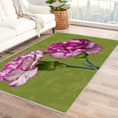 CUDAOO Bedruckter Innen-/Außenteppich Lila Nelken Für Wohnzimmer, Sofa, Tisch, Flur, Fußmatte,Schlafzimmer(Violett)-150x210cm von CUDAOO