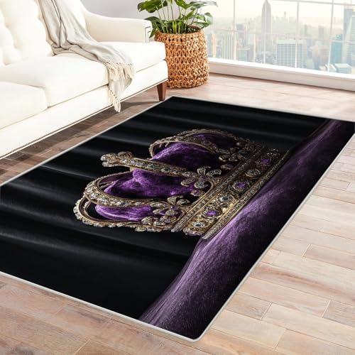 CUDAOO Bedruckter Innen-/Außenteppich Lila Samtkrone Tepich Moderne Wohnzimmer Vintage Schlafzimmer(Violett)-240x300cm von CUDAOO