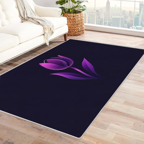CUDAOO Bedruckter Innen-/Außenteppich Lila Tulpen Tepich Moderne Wohnzimmer Vintage Schlafzimmer(Violett)-240x300cm von CUDAOO