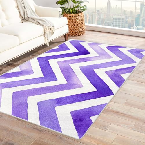 CUDAOO Bedruckter Innen-/Außenteppich Lila Zickzack Teppich Wohnzimmer Schlafzimmer(Lila.)-240x300cm von CUDAOO