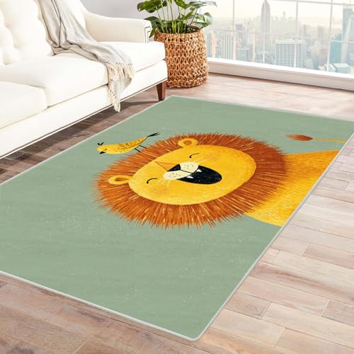 CUDAOO Bedruckter Innen-/Außenteppich Löwen-Vogelspaß Teppich Wohnzimmer Schlafzimmer(Gelb)-180x240cm von CUDAOO