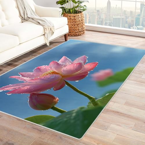 CUDAOO Bedruckter Innen-/Außenteppich Loho Blüte Teppich Wohnzimmer Schlafzimmer(Lichtrosa)-240x300cm von CUDAOO