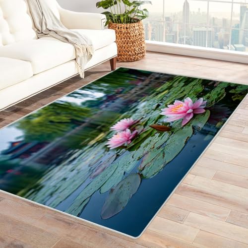 CUDAOO Bedruckter Innen-/Außenteppich Lotussee Pavillons Tepich Moderne Wohnzimmer Vintage Schlafzimmer(Grün)-60x90cm von CUDAOO